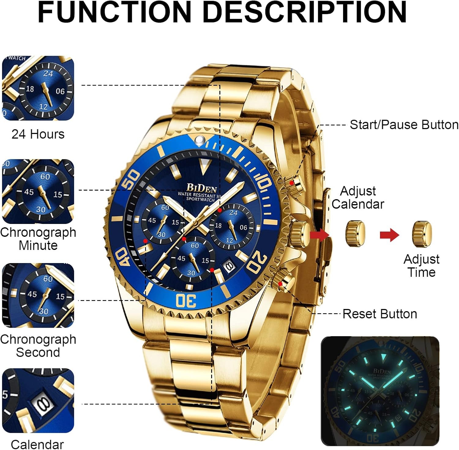 Invicta Reloj De Acero Inoxidable Bañado en Oro Para Hombre