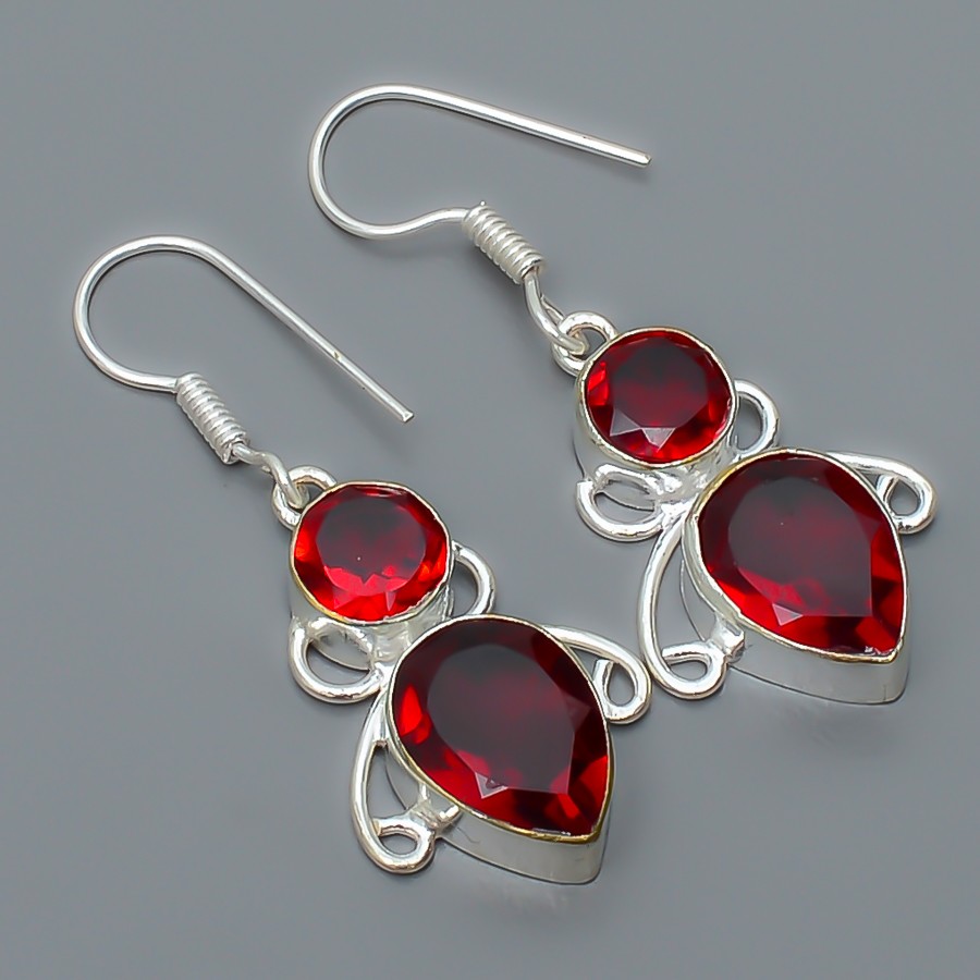 Garnet Gemstone 925 Silver Plated Earring Jewelry 1.76″ TE4311-101
