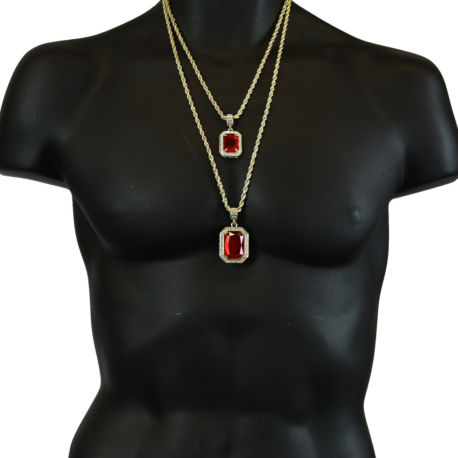 Men’s 14k Gold Plated 2 Pieces Stone Set Cubic Zirconia 30″ & 24″ Rope chains