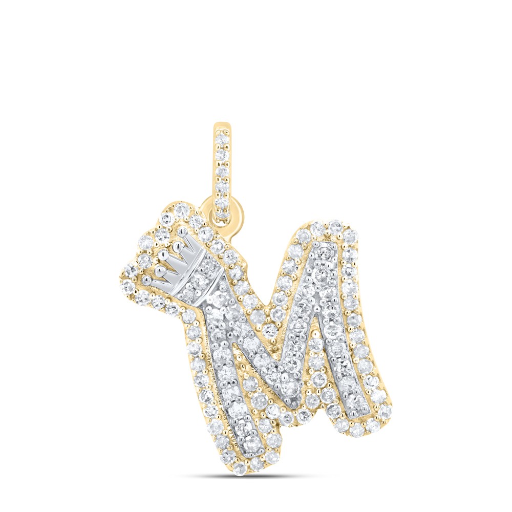 10k Yellow & White Gold 1.95g 0.29CTW Natural Diamond Initial “M” Crown Pendant