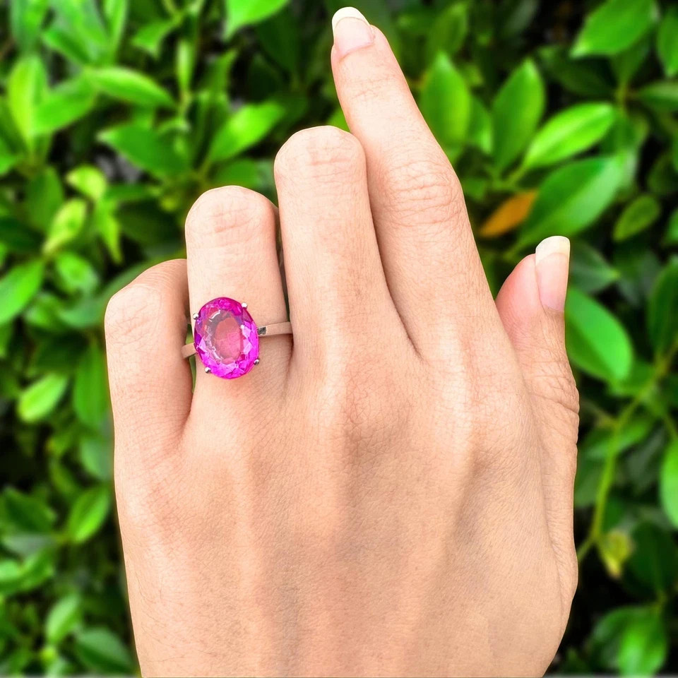 8 Ct Stone Natural Certified Pink Sapphire Oval Cut Ring 925 Silver Ring Size 9