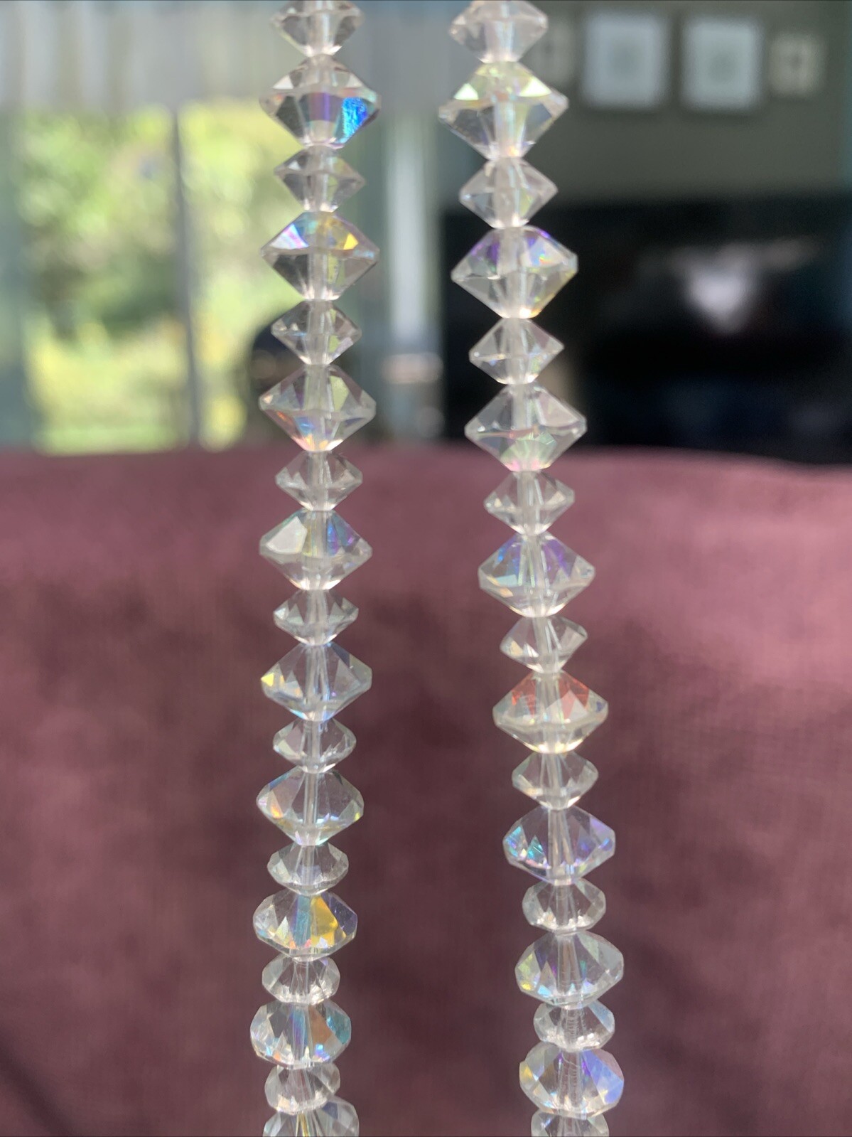 Vintage Necklace 1950s Ab Glass Crystal Wedding Necklace Change Knee length 14”