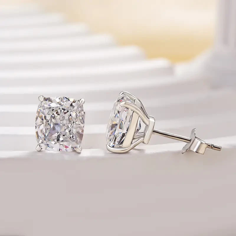 Luxury 6.00Ct Cushion Cut Lab Grown Diamond Stud Earrings Solid 14K White Gold