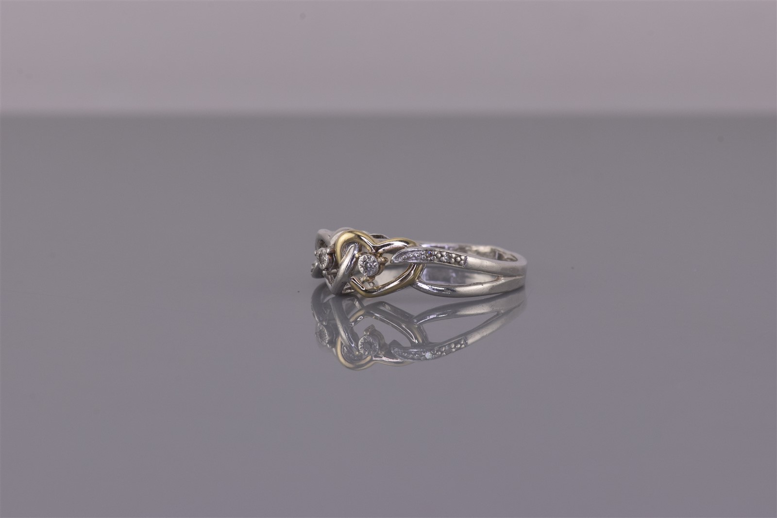 Sterling Silver & 10k Gold Diamond Accent Interlock Hearts Band Ring 925 Sz: 6