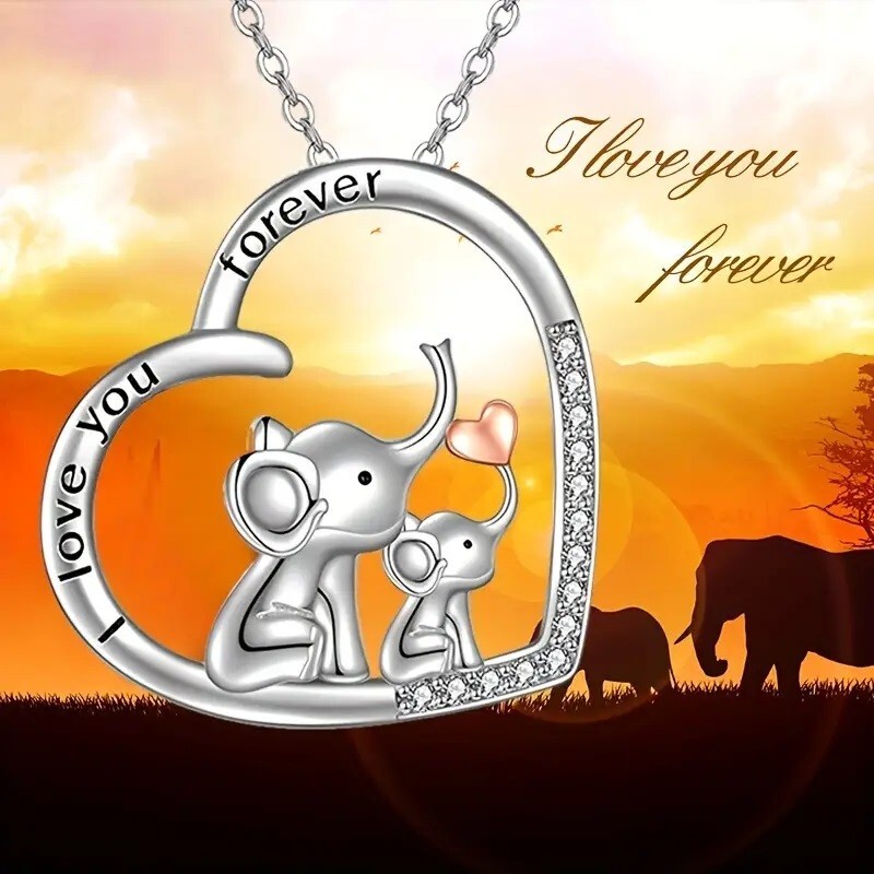 Elegant 925 Sterling Silver Heart Elephant New Fashion Jewelry Pendant Necklace