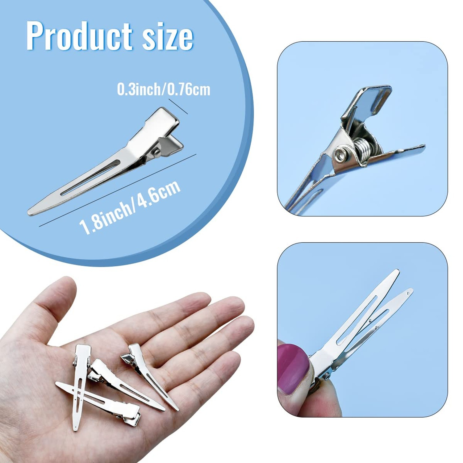 Tenalleys 50 Pcs Metal Duck Bill Hair Clips, Silver Single Prong Hair Clips f…