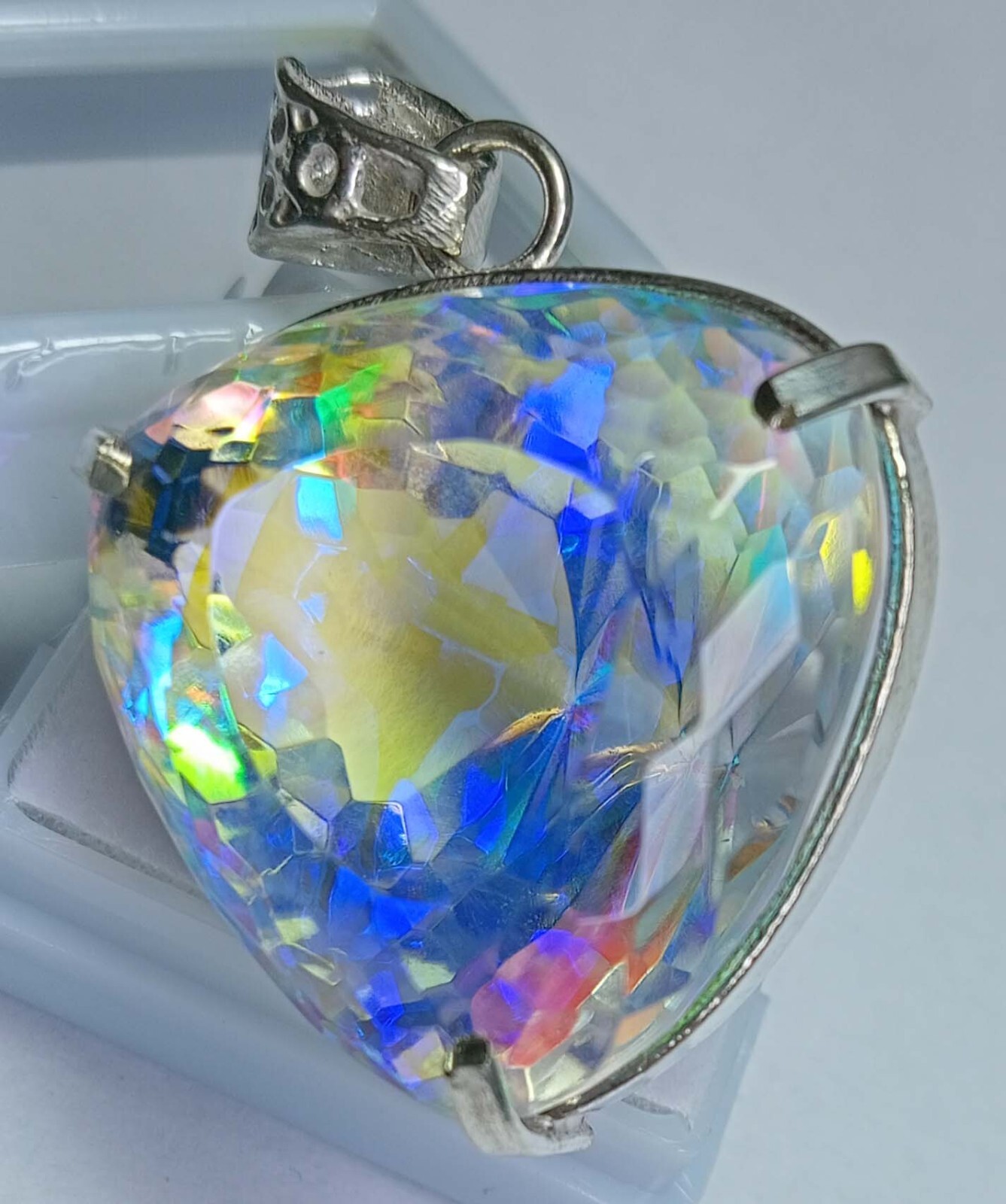 Mystic Topaz Trillion Cut Pendant 87.10 Ct Natural Locket Gemstone EGL Certified