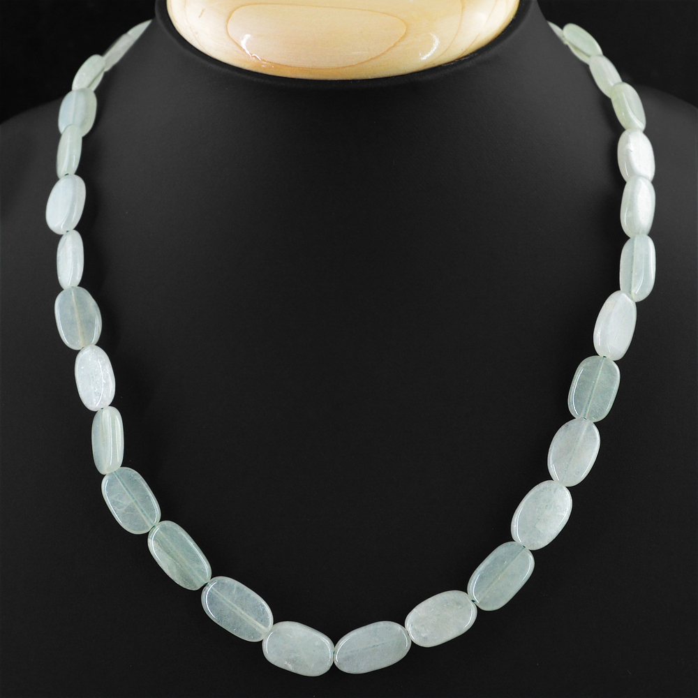 190.00 CTS NATURAL 20 INCHES LONG RICH GREEN AQUAMARINE OVAL BEADS NECKLACE
