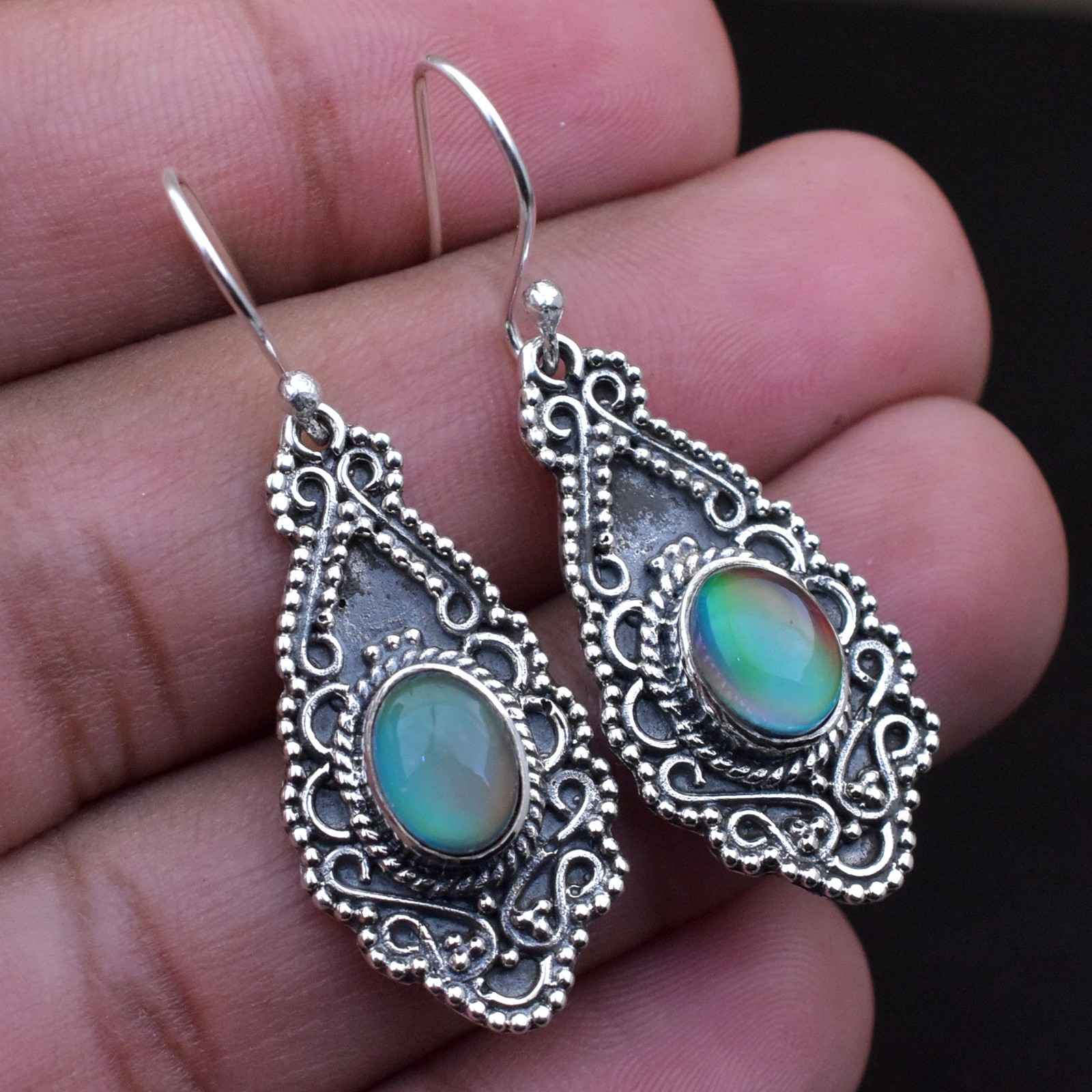 Aurora Opal Sea Turtle Drop Earrings 925 Sterling Silver Nautical Style Gift