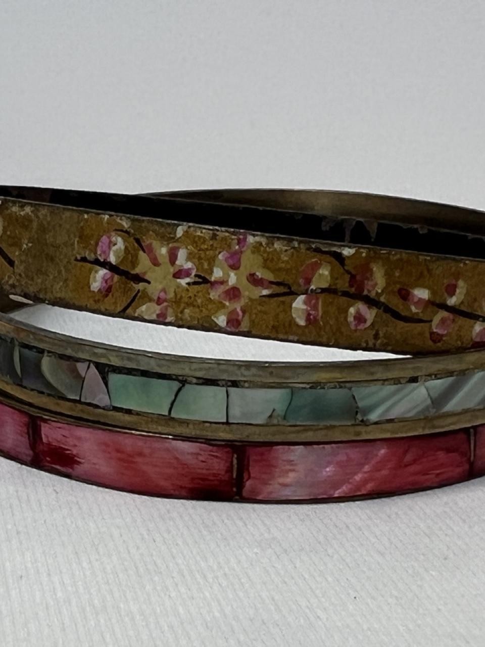 Vintage cloisonné bangles with extra matching shell/ metal bangles.