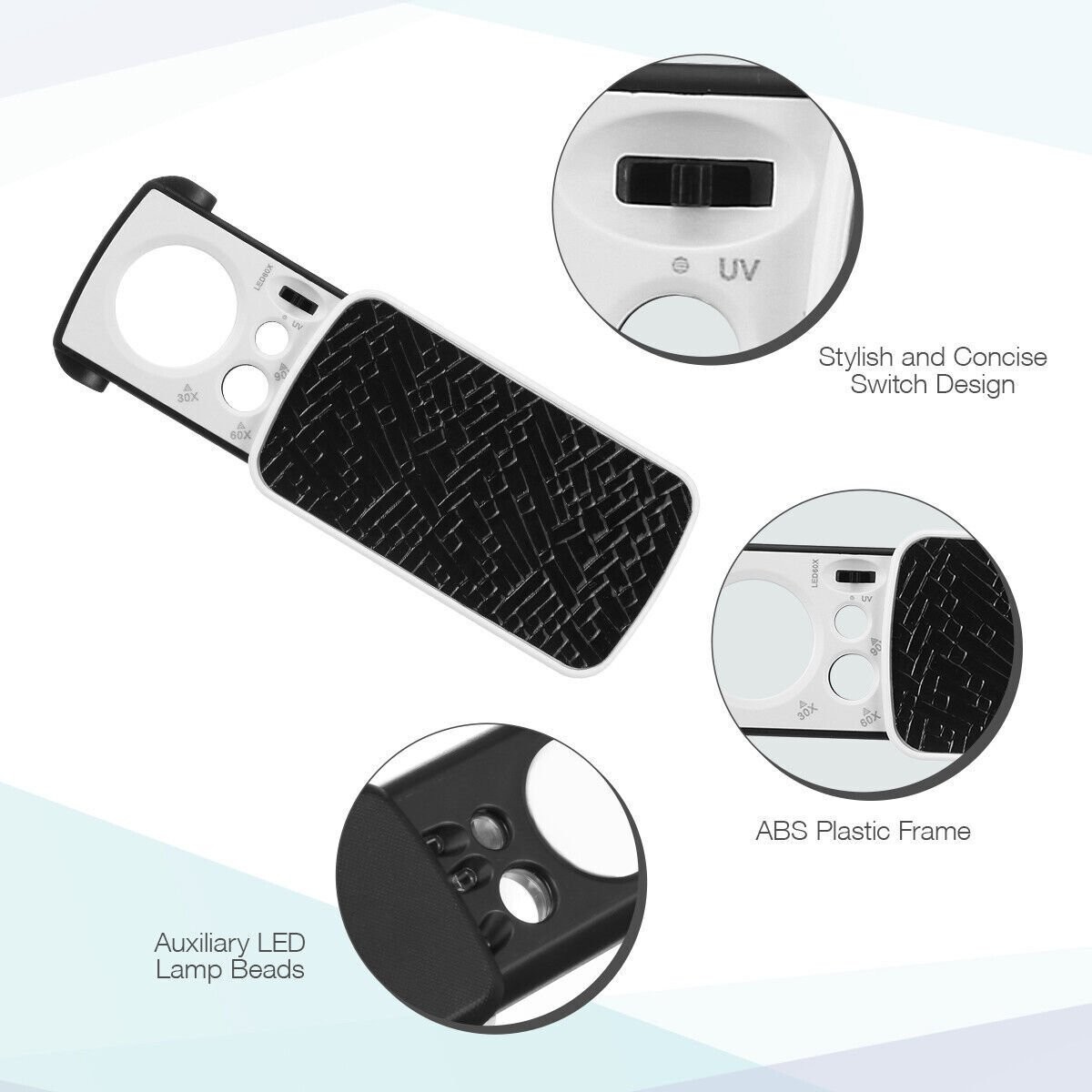 2× Jewelers Loupe Magnifier Light 30X 60X 90X Jewelry Loop Magnifying Glass US