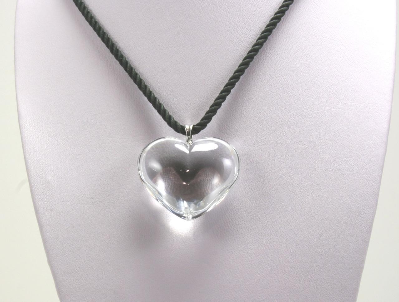 BACCARAT LOVE PUFFED HEART CLEAR CRYSTAL 925 SS BAIL NECKLACE PENDANT
