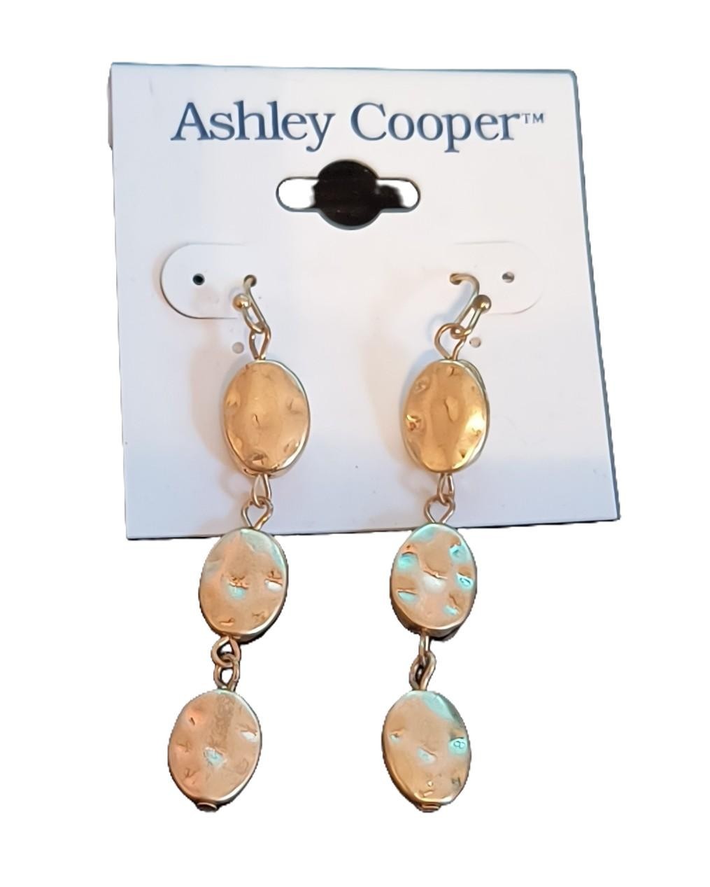 NWT Ashley Cooper Dangle/Drop Earrings Hammered Goldtone Metal Hook Closure 2.5″