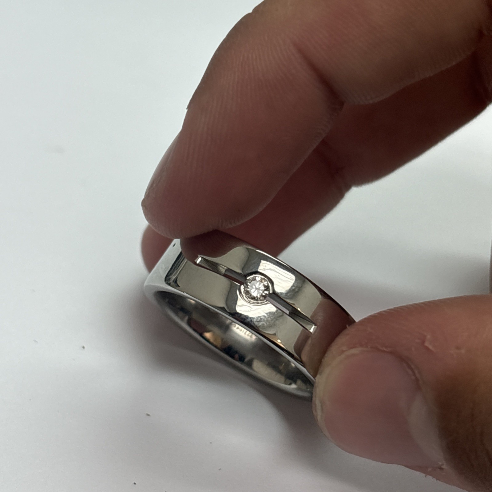 Men’s Stainless Steel Ring With Natural Diamond Fits Ring Size 10 3/4”