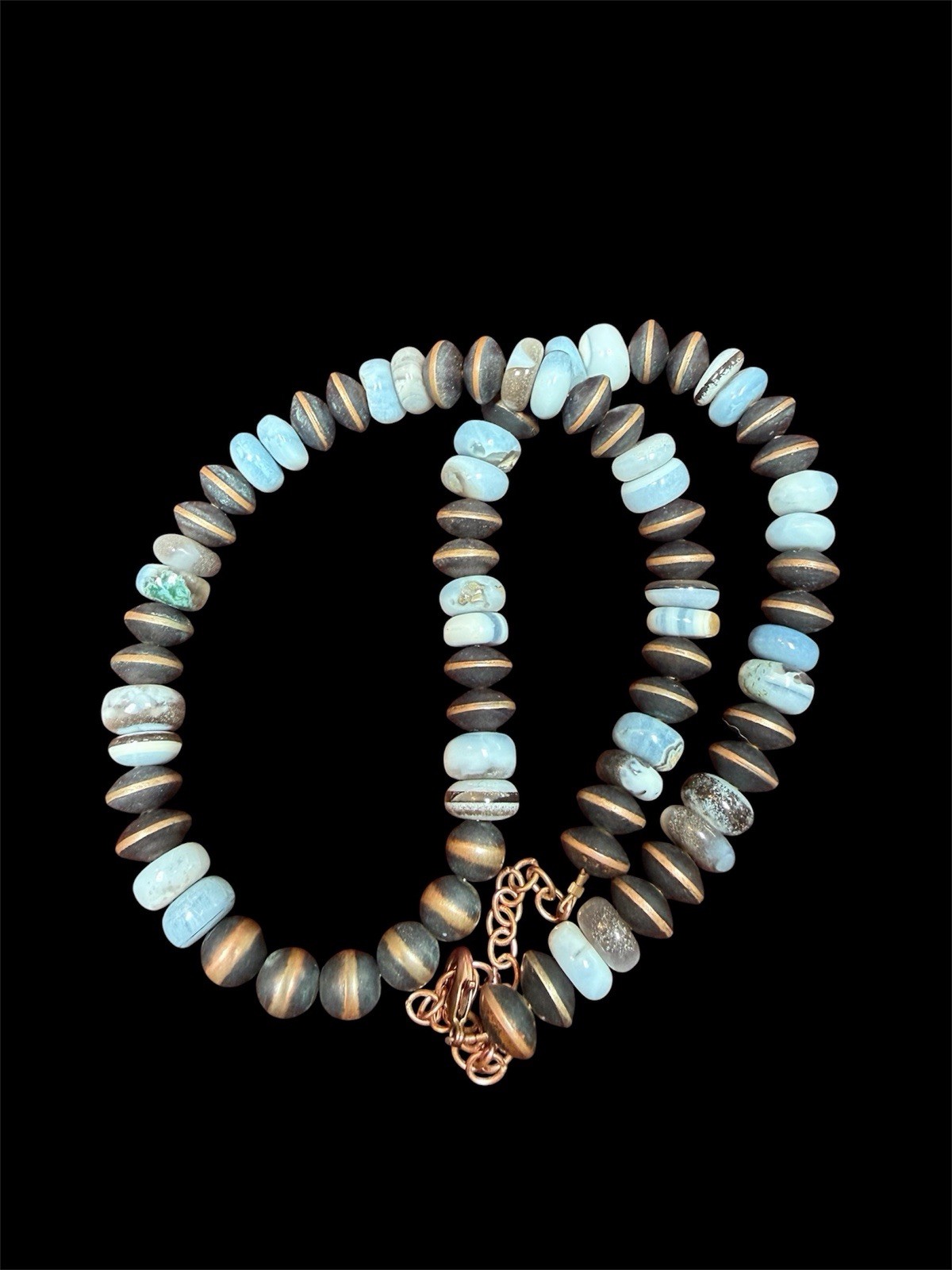 Handmade Southwestern Copper Saucer Pearl Blue Opal Necklace 17-20″ Artisan