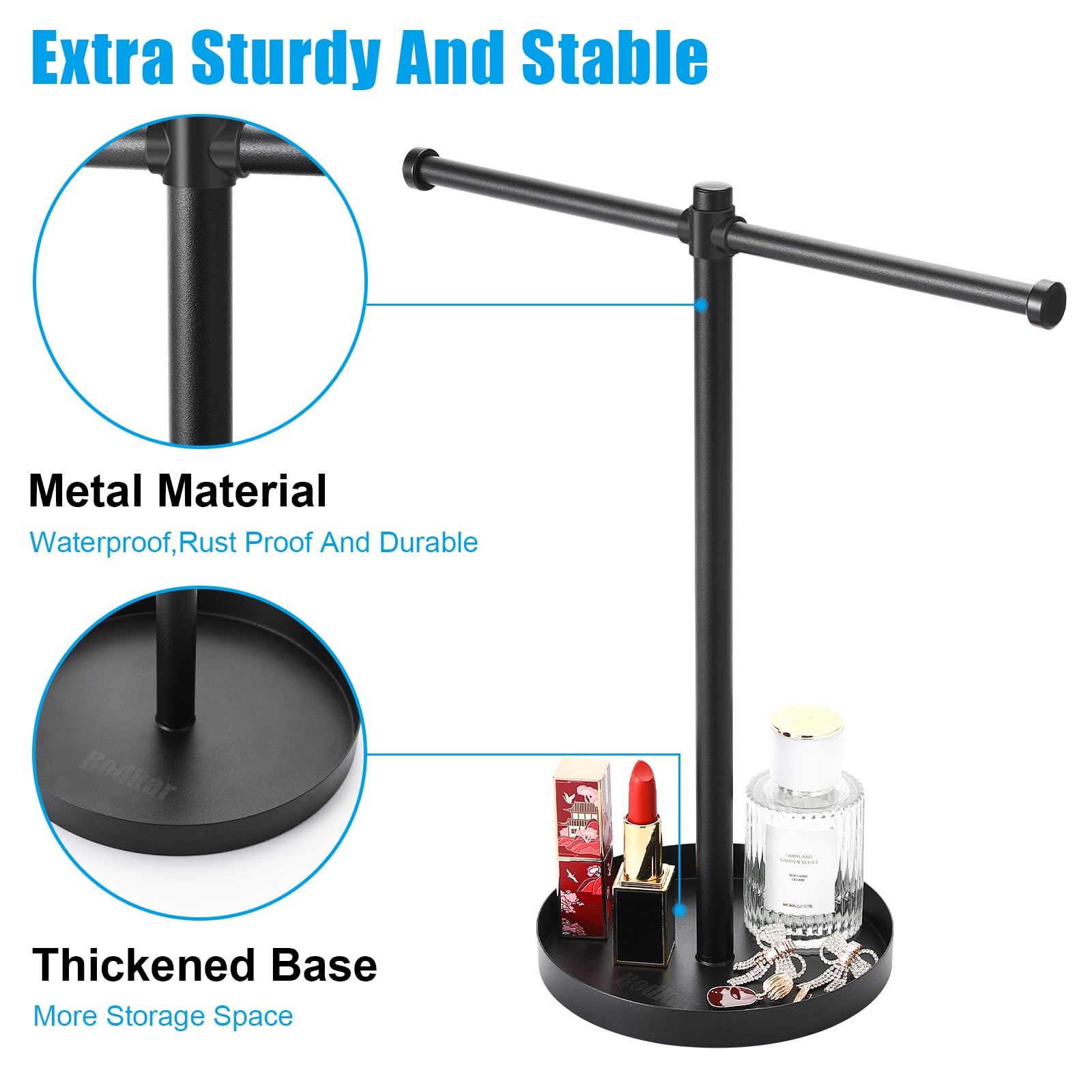 Organizador de joyas y collares, de metal resistente y de 32 cm de alto.
