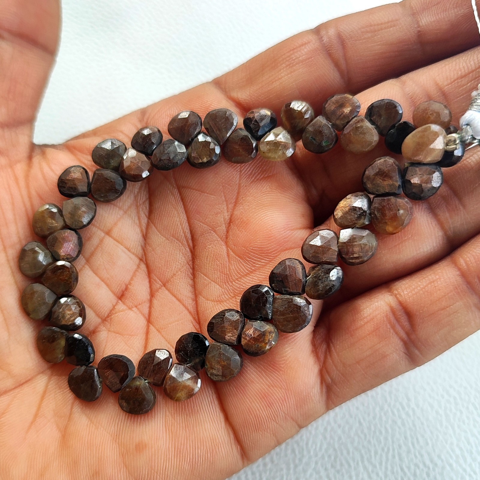 7mm Brown Copper Sapphire Faceted Heart Beads 8 Inch Strand Madagascar Gemstone