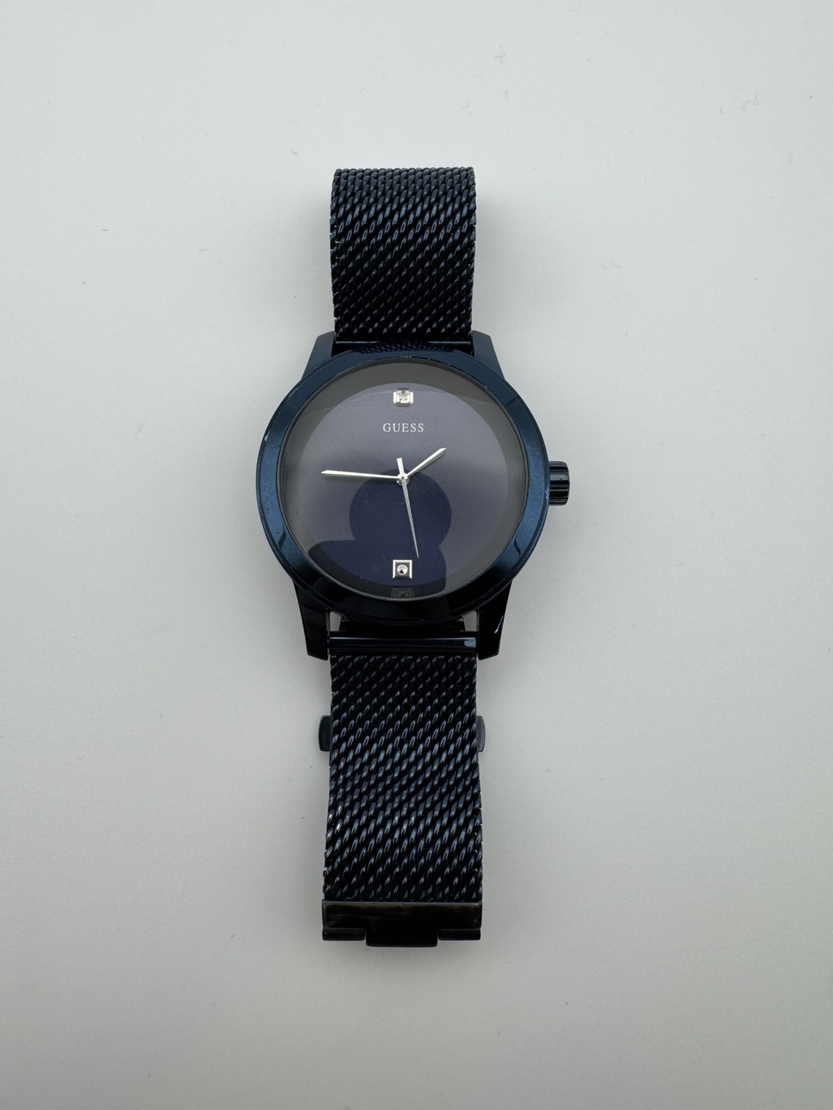 Guess Iconic Diamond Blue Dial Mesh Band Mens Watch U0297G2