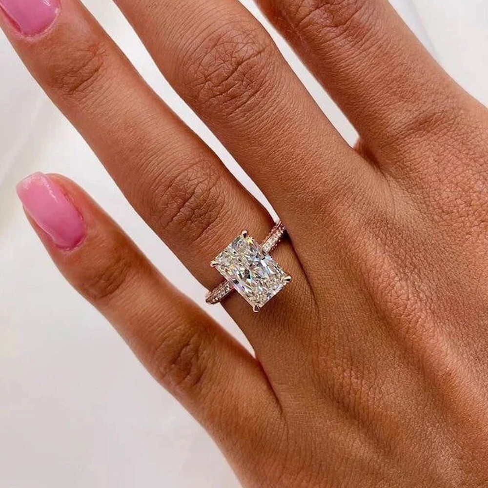 5.59 TCW Emerald Moissanite Hidden Halo Engagement Ring 14K Yellow Gold Plated