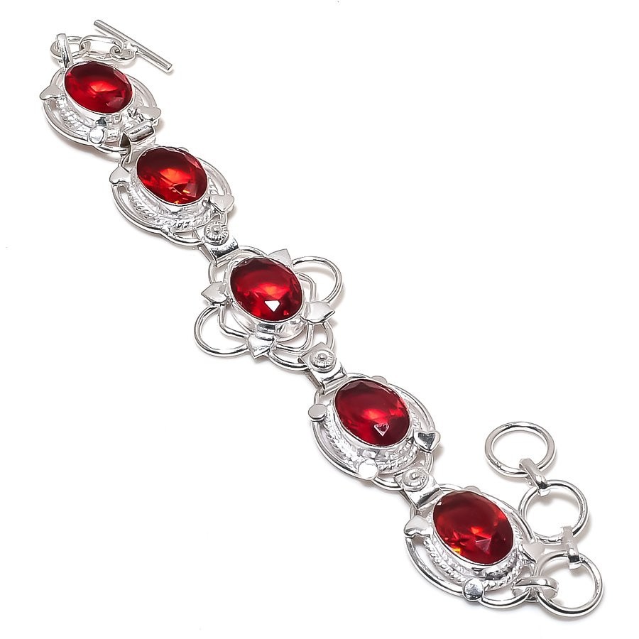 Red Garnet Gemstone Handmade 925 Sterling Silver Jewelry Bracelet Size 7-8″