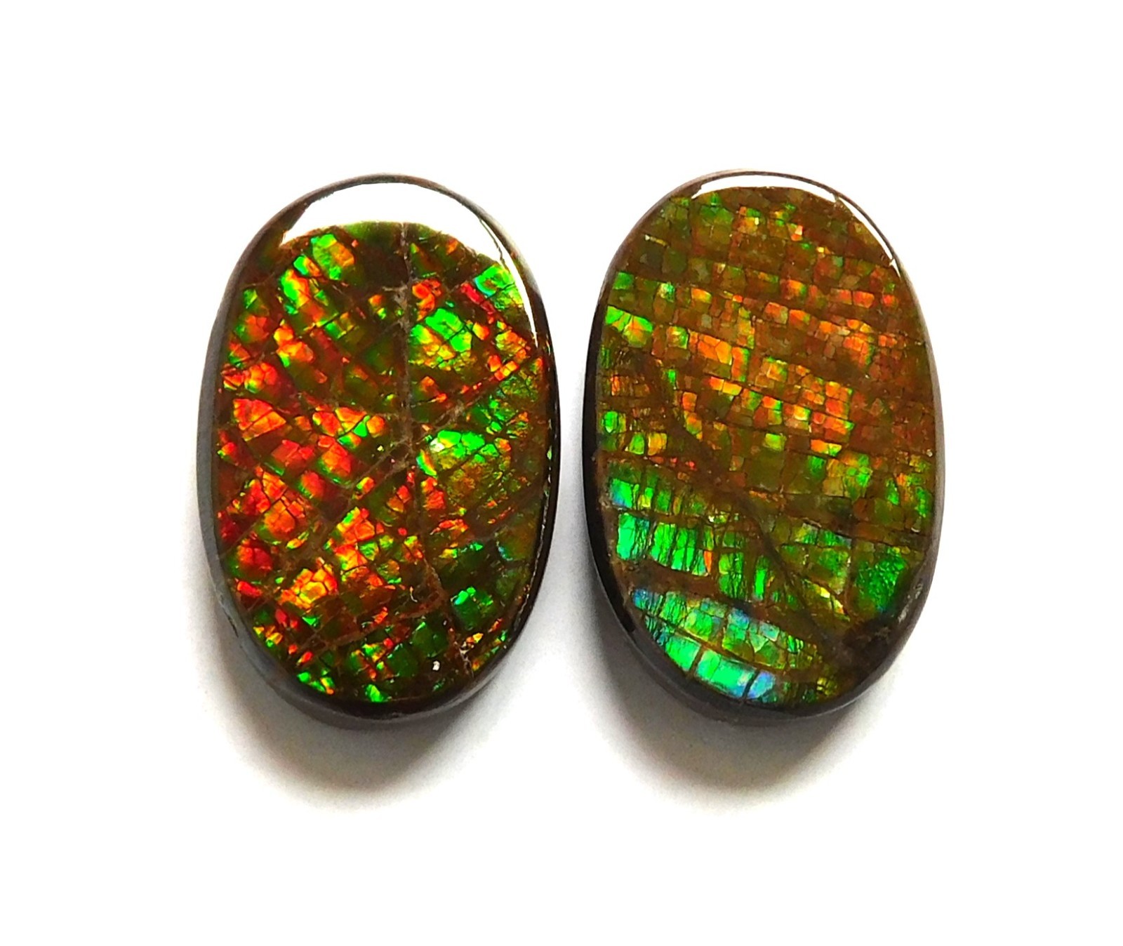 17.95 Cts Natural Ammolite(17.3mm X11.2mm each) Loose Cabochon Match Pair PB05