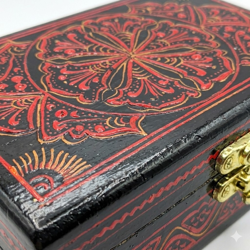 Handcrafted Wooden Gift Box with Exquisite Lacquer Artwork