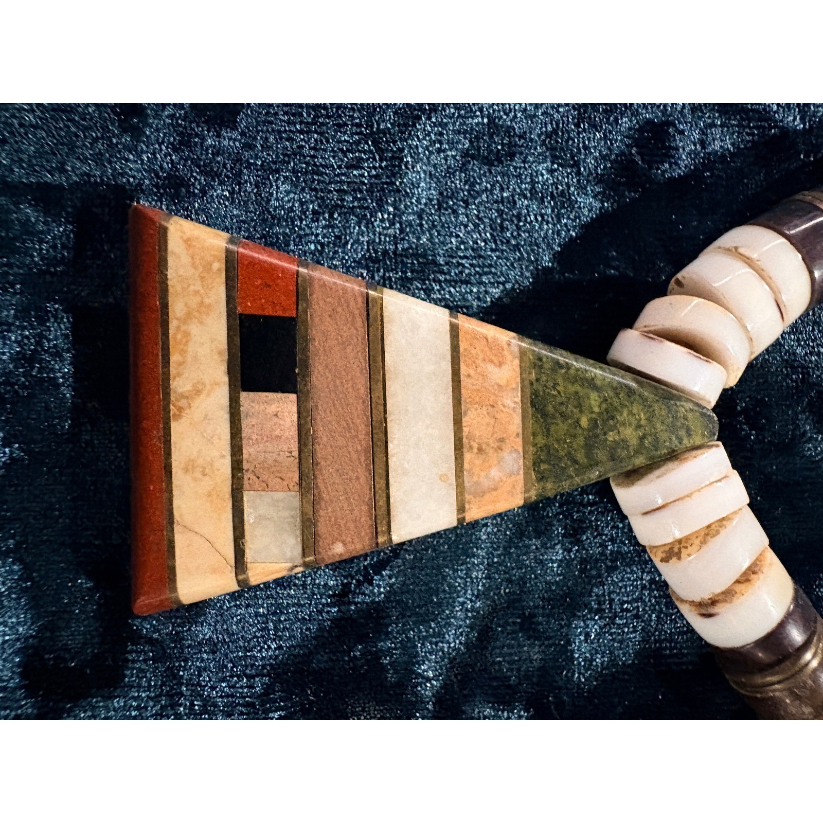 Boho Inlaid Stone Triangle Pendant Necklace Natural Wood Bone Beads
