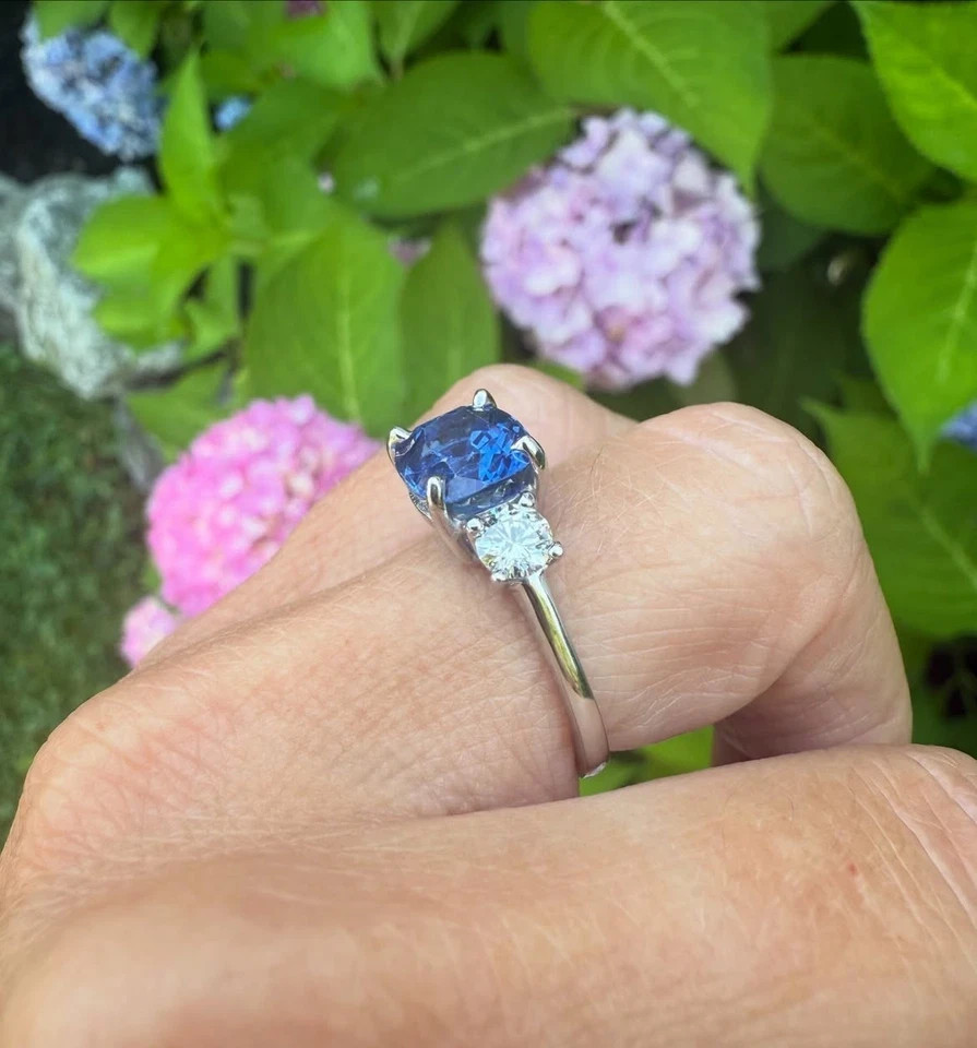 5.20Ct Cushion Cut Natural Sapphire Diamond Wedding Ring 14K White Gold 6 7 8 9