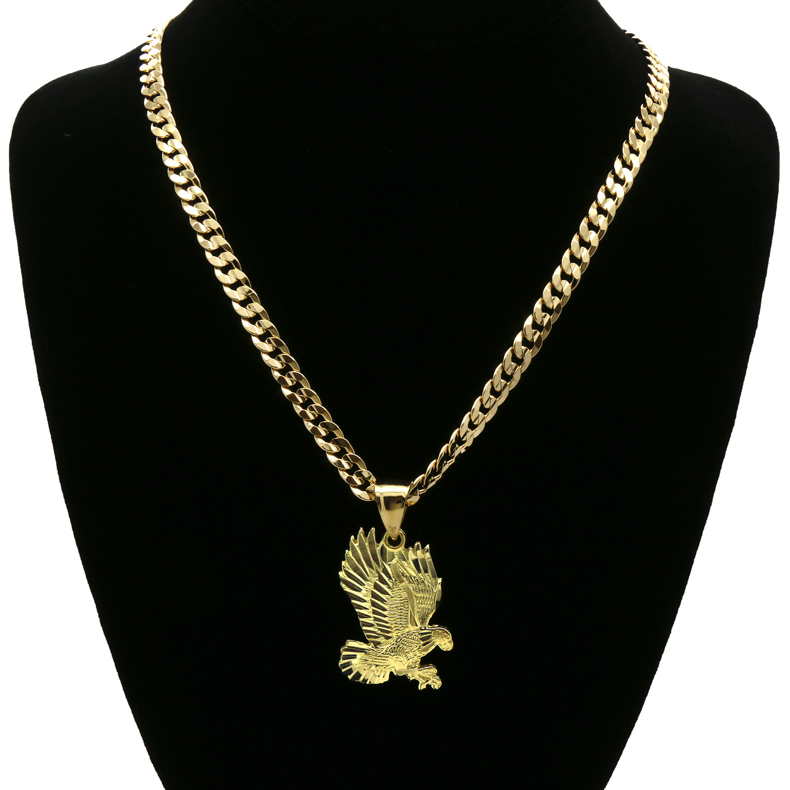 Men’s 18k Gold Plated Eagle Pendant 6mm Cuban Chain Necklace 24″