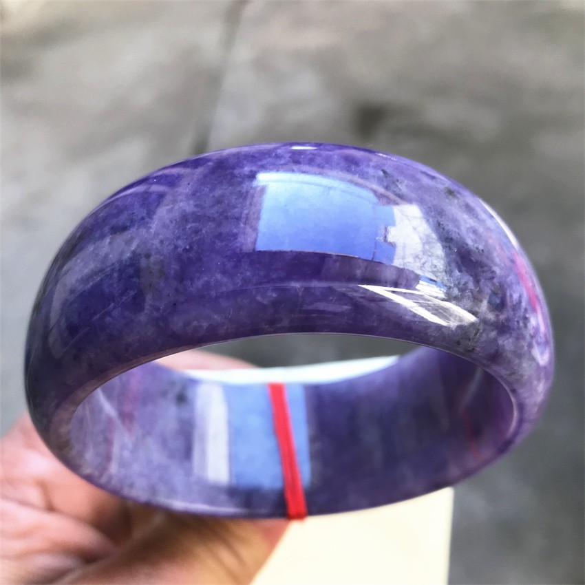 63.5MM Natural Ice Lavender Jadeite Jade Bracelet Burma Wide Jade Bangle