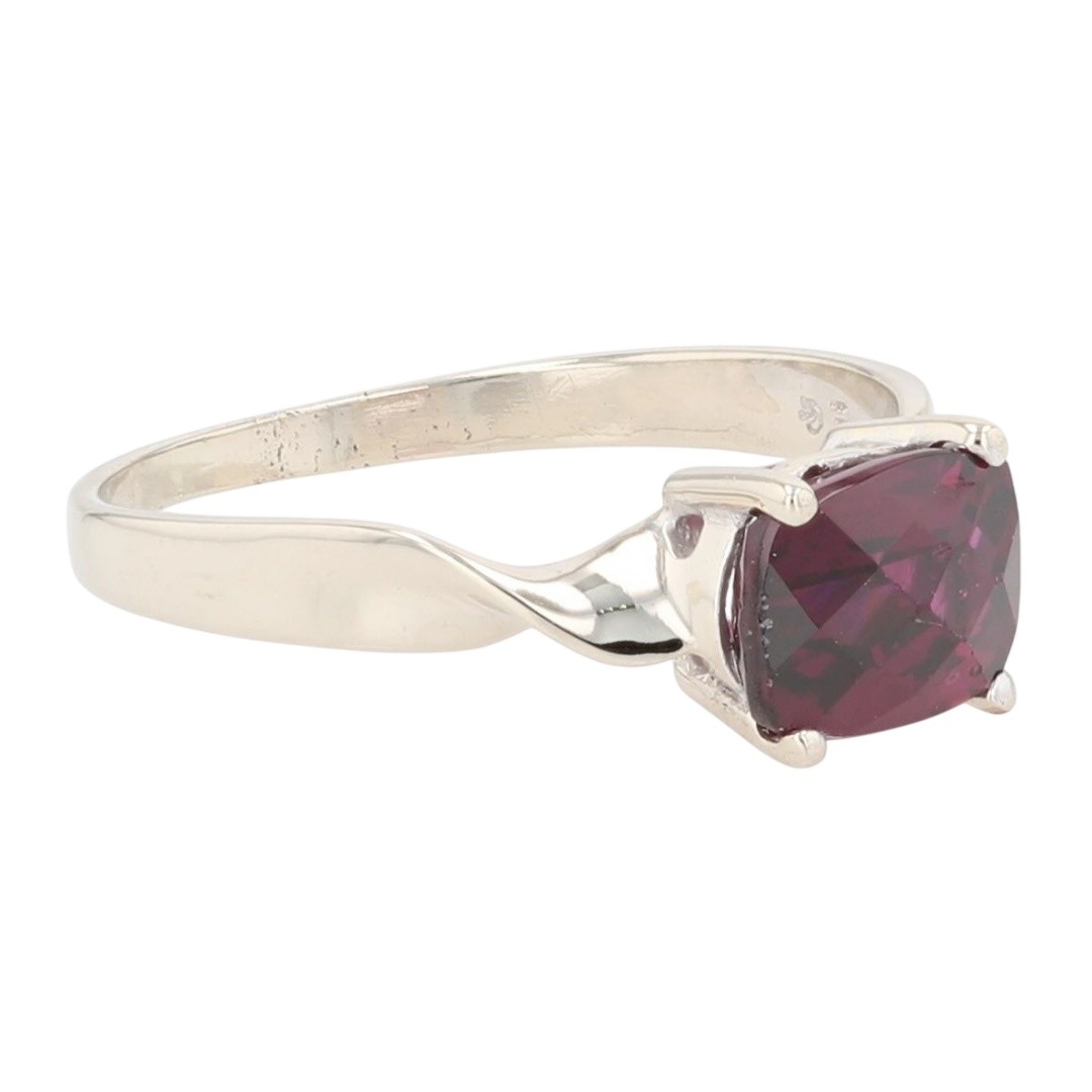 1.83ct Checkertop Cushion Cut Rhodolite Garnet Ring 14k White Gold Size 7.25