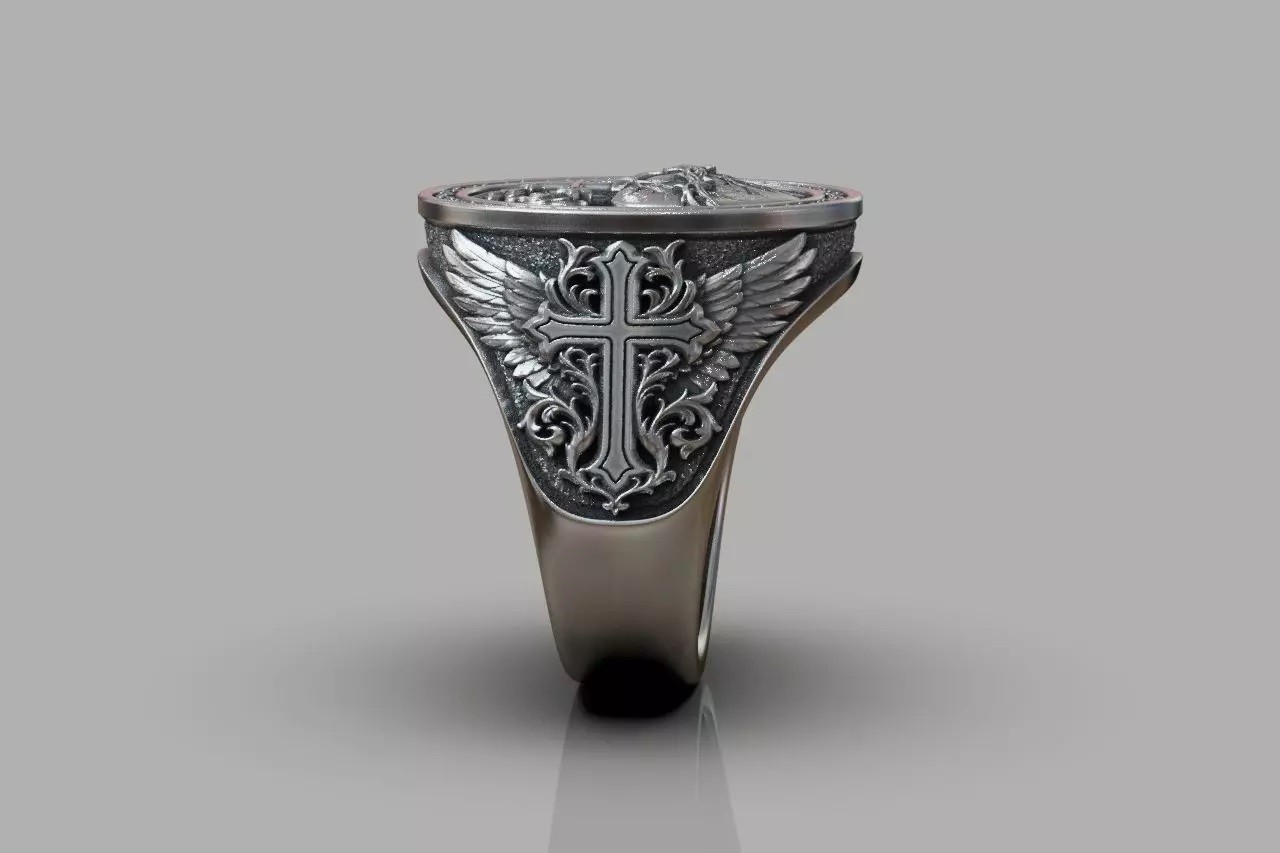 Oxidized Mens Sacred Heart Cross Gothic Punk 925 Sterling Silver Statement Rings