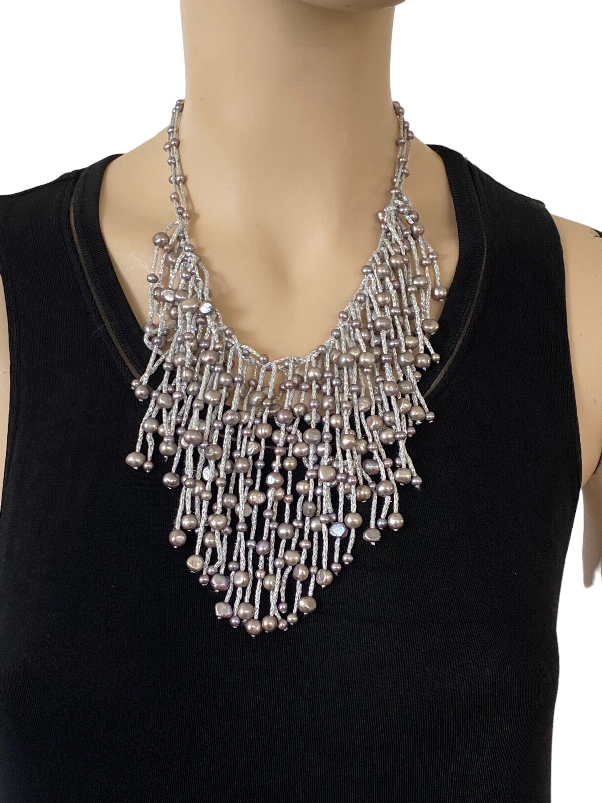 Vintage 14k Gold Clasp Multi-Strand Pearl Chunky Necklace Y2K Festival Coquette