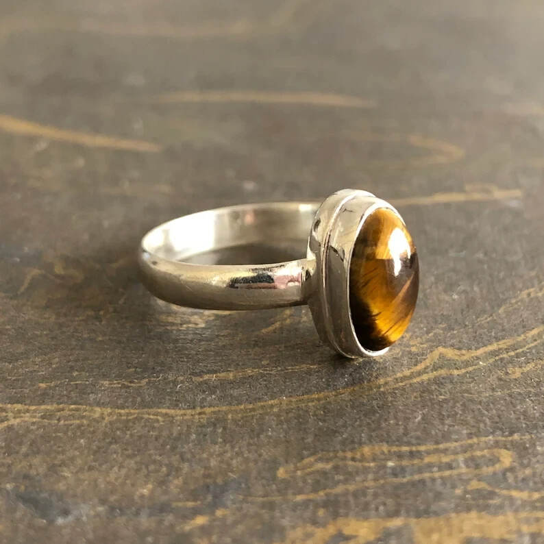 Natural Tiger Eye Ring Women’s Ring 925 Sterling Silver Boho Ring Gift for Her