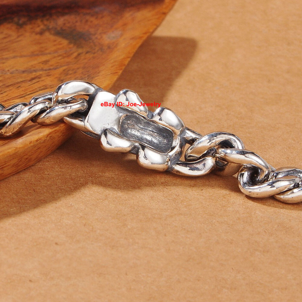 Real 925 Sterling Silver 8mm Curb Link Pixiu Men’s Bracelet 7.48inch 34-35g