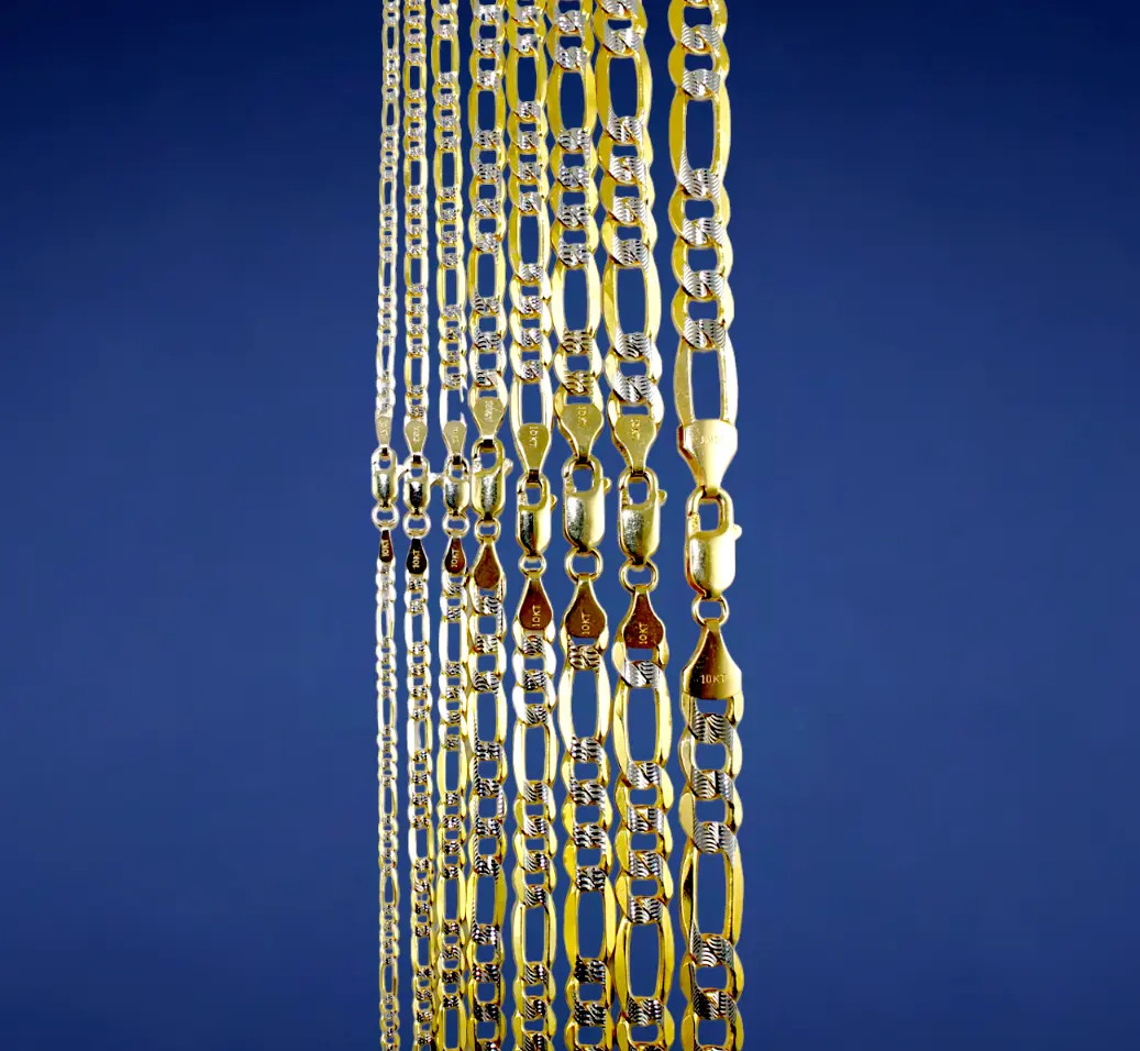 10K Yellow Gold SOLID Figaro Pave Necklace Bracelet Chain Real DC 2mm-11mm 7-30″