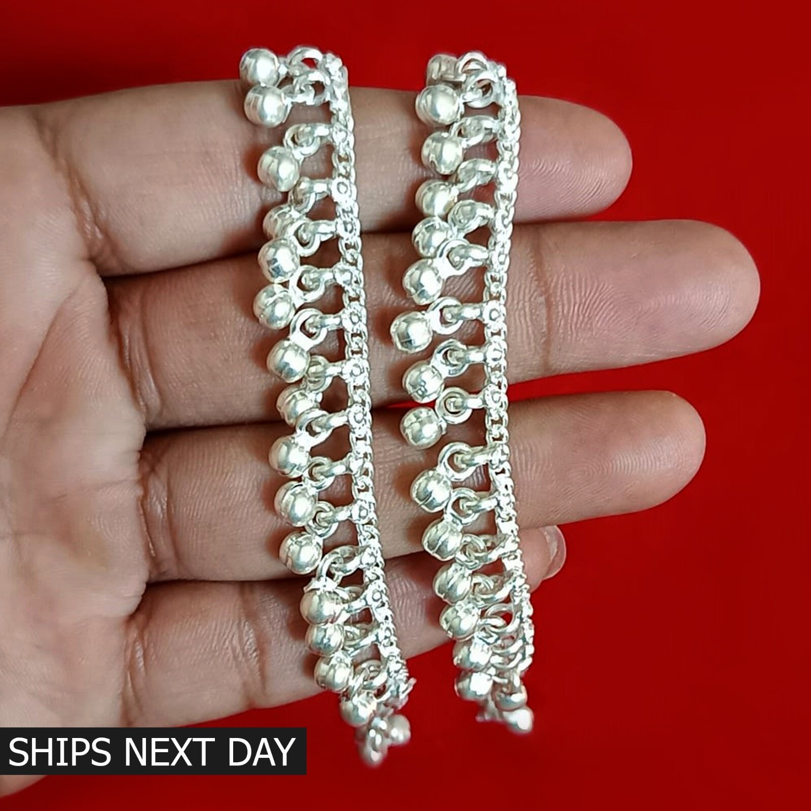 Pure Silver Noisy Jingle Bell Anklet Indian Payal Personalized Kids Jewelry 6.5″