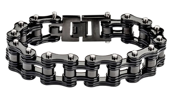 Black 16mm High Gloss Motorcycle Stainless Steel Bike Chain Bracelet 44