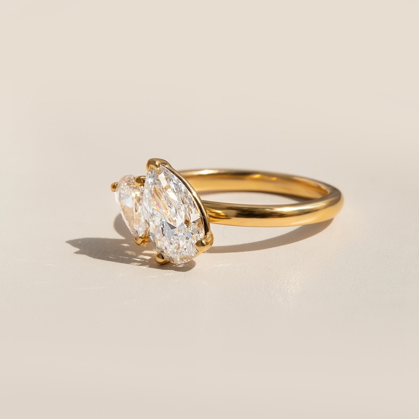 4CT Pear Cut Moissanite Gold Engagement Ring Size 6 7 8 9
