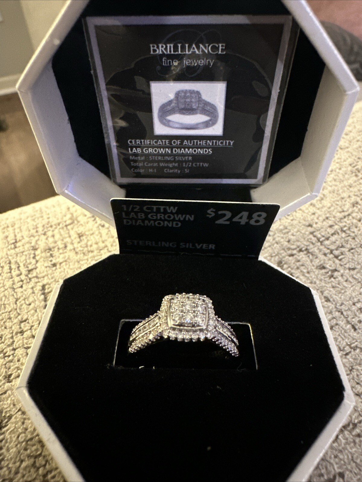 Brilliance Fine Jewelry Sterling Silver 1/2 CT Lab Grown Diamond Engagement Ring