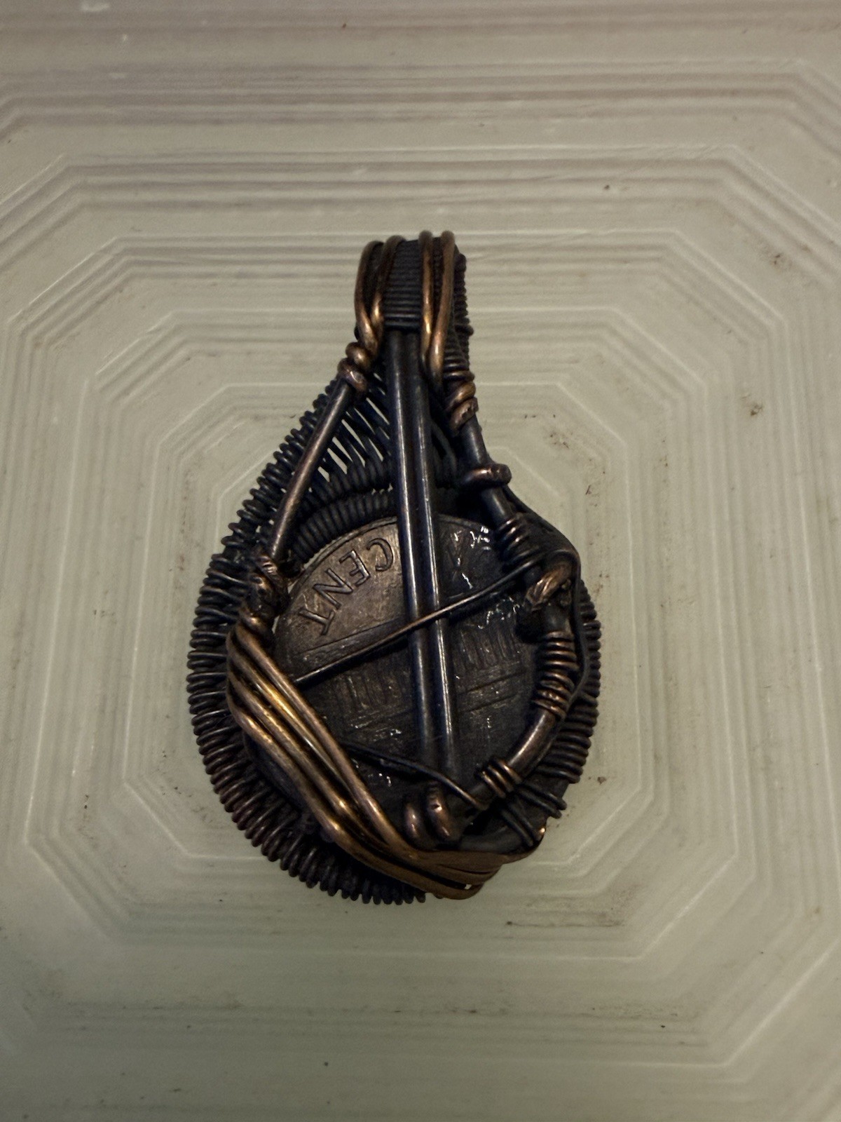 Handmade Copper Wire Wrapped Vintage 1972 Penny Coin Pendant 1.5” Thick Heavy