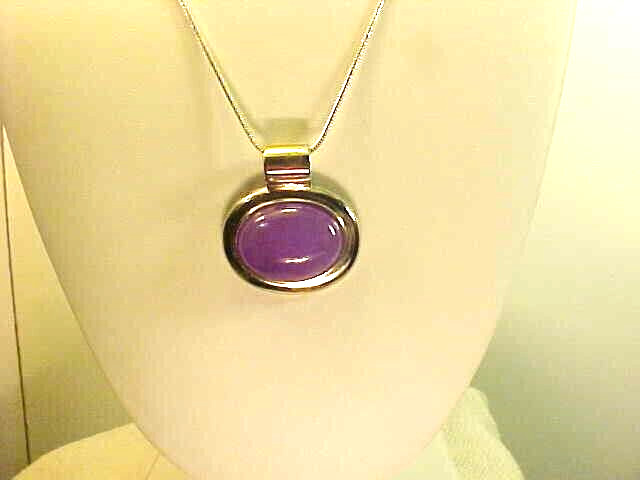 Sterling Silver 925 Lavander Jade Pendant on Silver 16″ Chioker Necklace