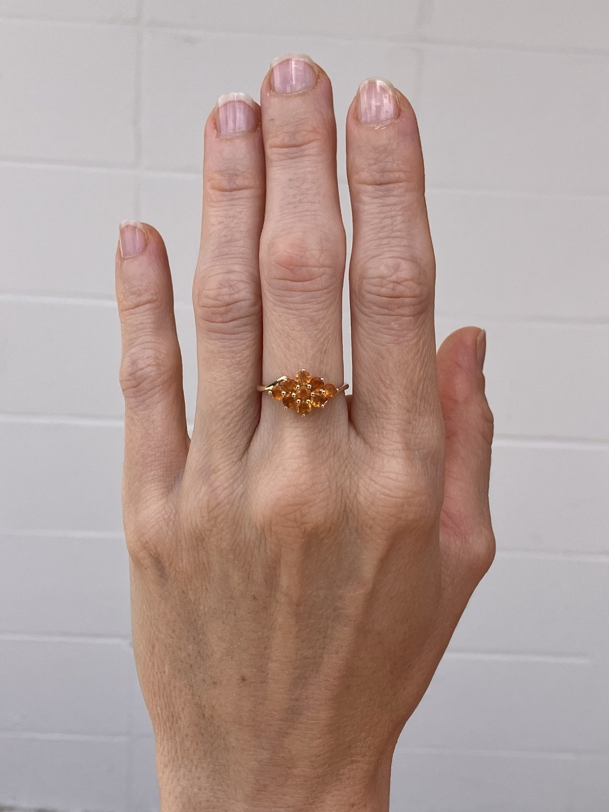 10K Gold Orange Cluster Ring Size 7.25 STS India Glass or Gemstones 1.95g
