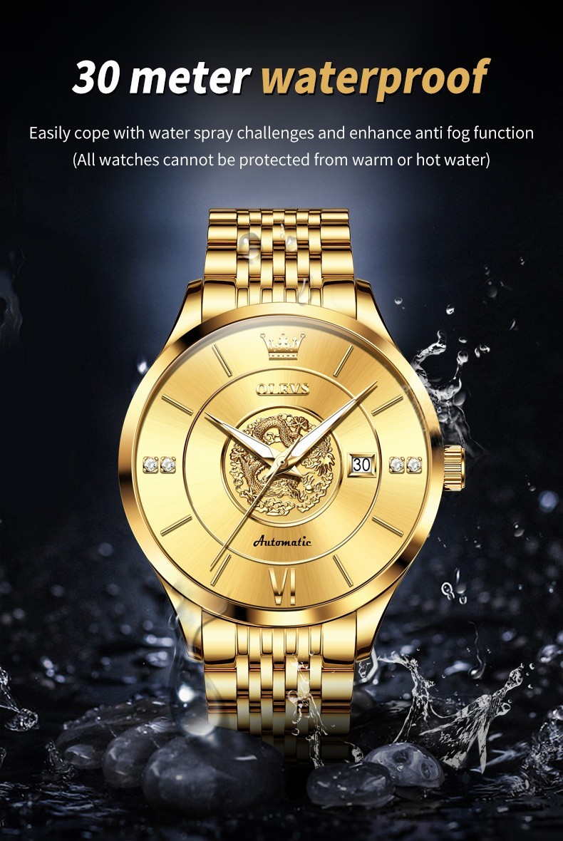 OLEVS 6693 Stylish Multi-functiom Dragon Dial Gents Formal Mechanical Watch