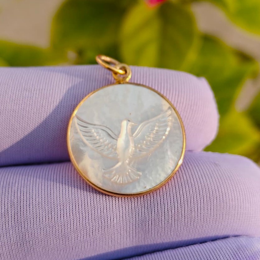 Natural Mother of Pearl Dove Pendant 925 Sterling Silver Gold Plated Jewelry