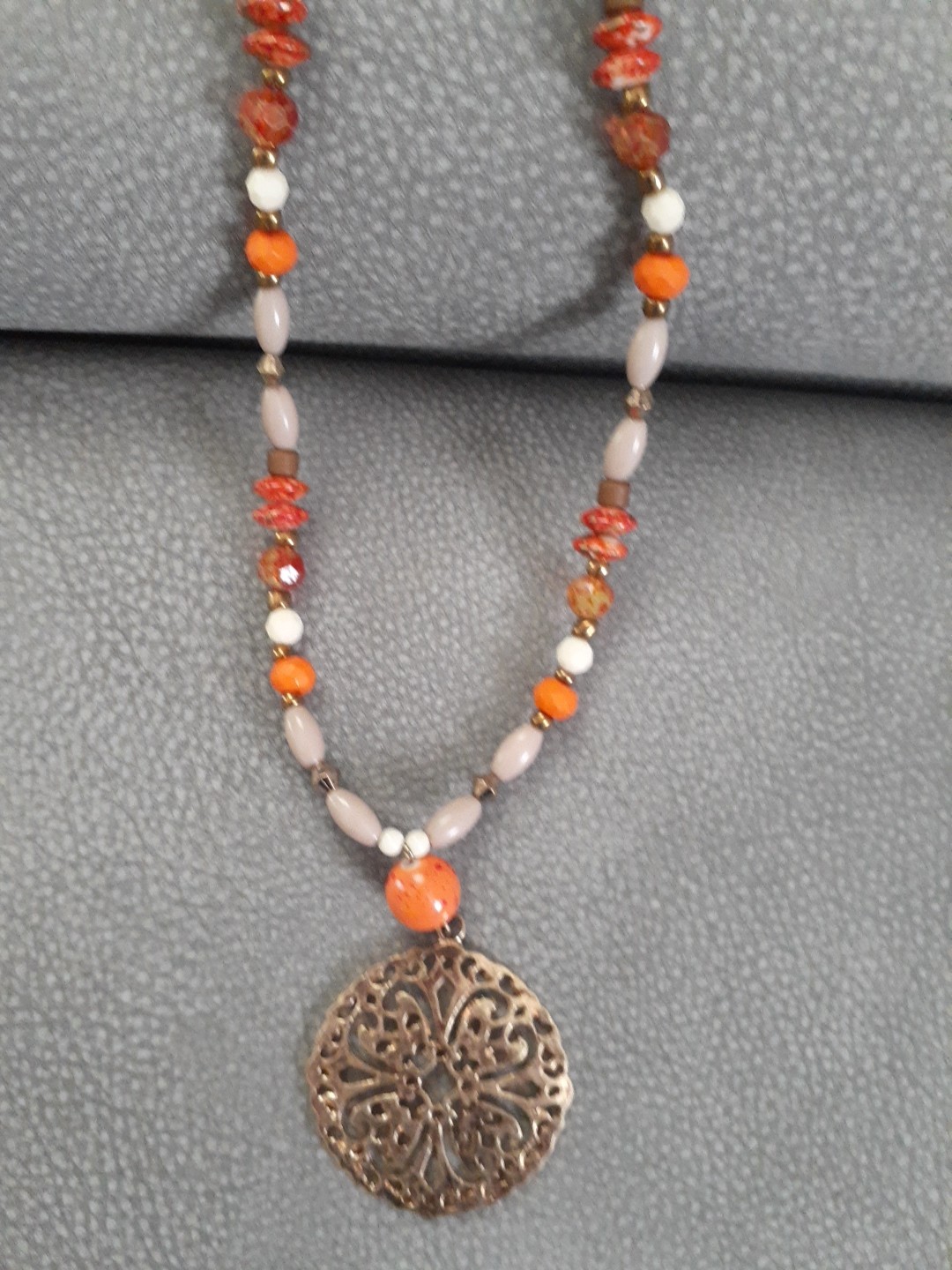 Charming Charlie GoldTone Orange Brown Bead Long Necklace for Layering 15″ Drop