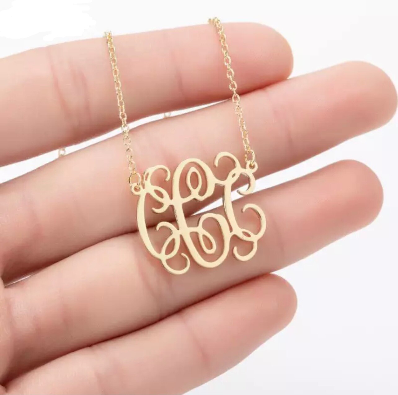 Initial A-Z Monogram Pendant Necklace Gold Plated Personalized Name 18″ N53