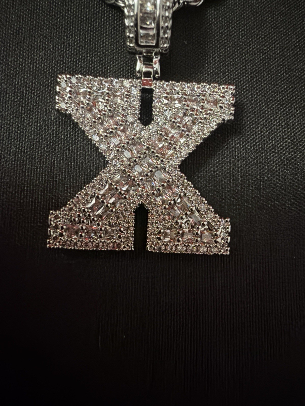 Letter X Pendant Necklace Baguette Stones In 925 Silver