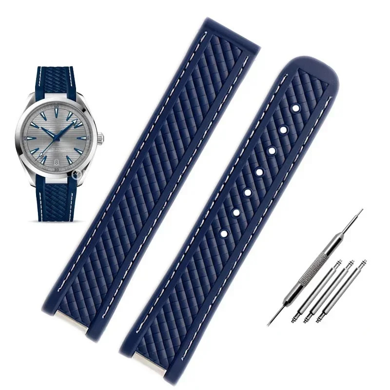 Rubber Strap for Omega Seamaster Aqua Terra 300 20mm – Blue Steel Buckle
