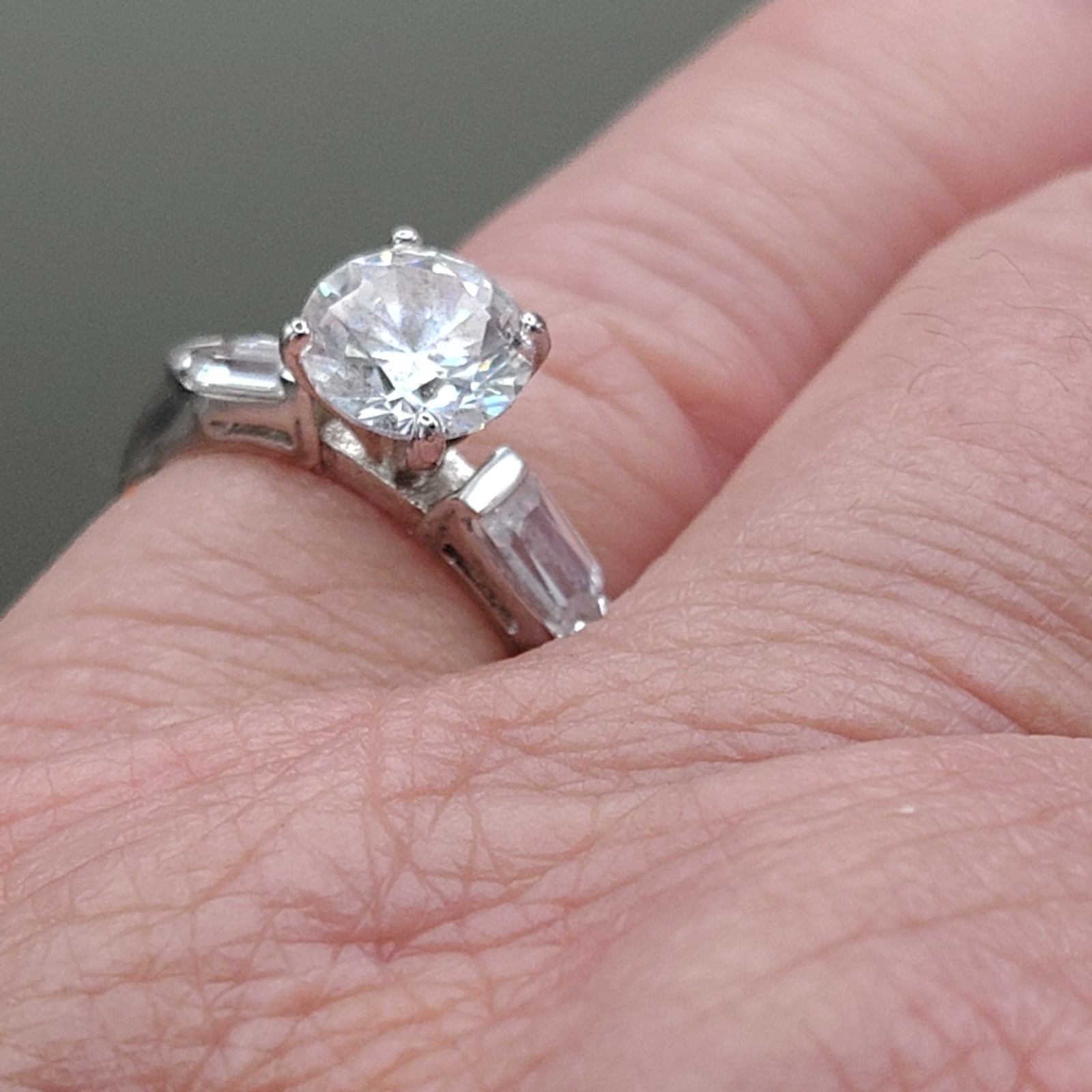 Signed Sterling Round CZ Square Engagement Ring. Size 7, 4.1 Gram